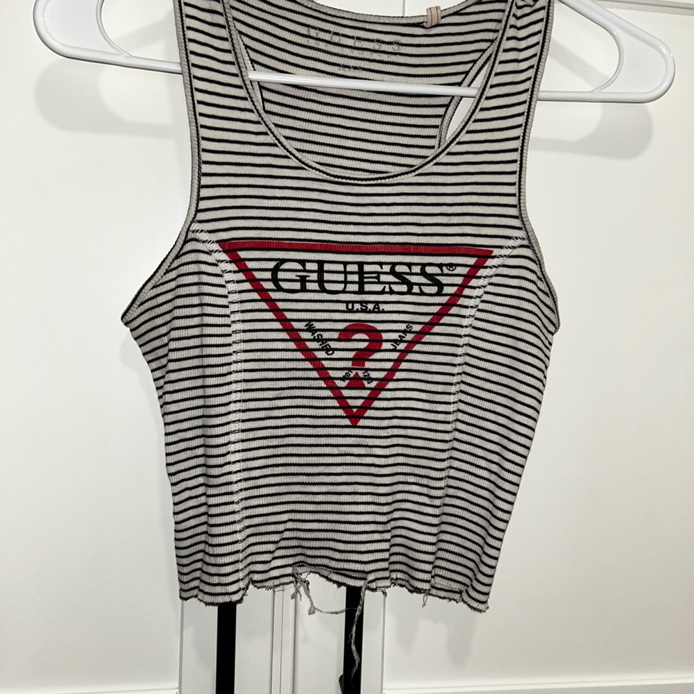GUESS Striped Black and White Tank Top